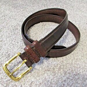 Vintage Men's Belt, Brown Cowhide Leather, Solid Brass Buckle, 33-37"
